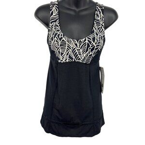 Lululemon Hustle Bustle Tank Top Size 4 Black Ivory Leaf Tropical Women NWT New